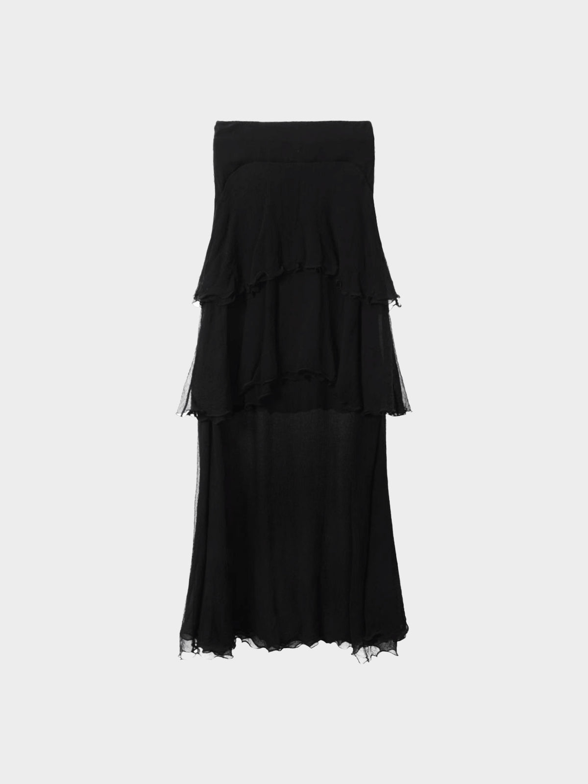 Chloe 2000s Black Silk Chiffon Ruffle Tiered Long Skirt