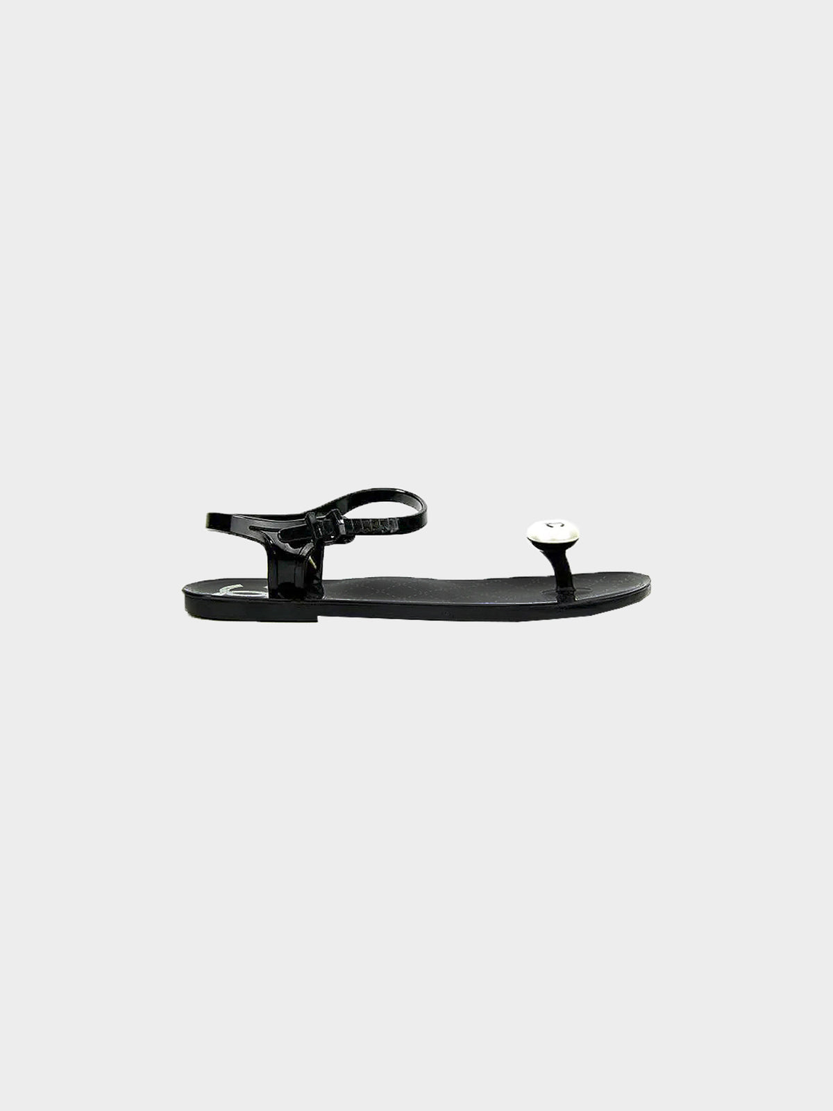 Chanel 2010 Black PVC Pearl Thong Sandals