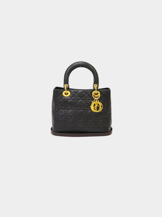 Christian Dior 2000s Black Lady Dior Leather 2-Way Bag