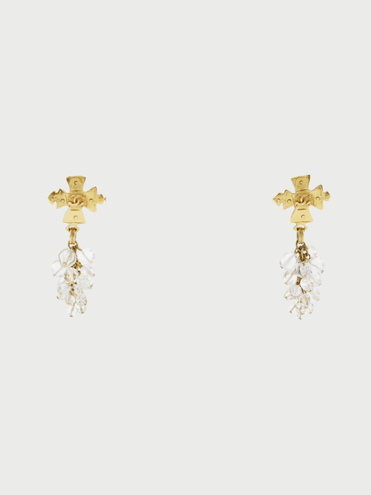 Chanel 1994 Gold Plated Metal Coco Mark Cross Earrings