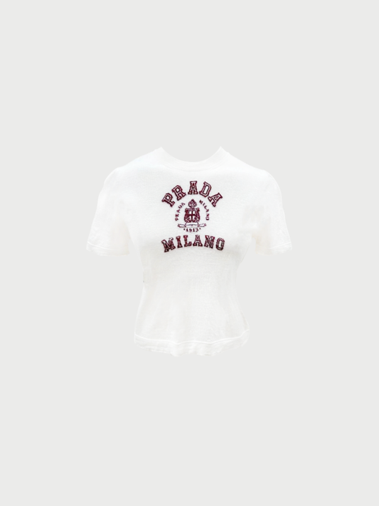 Prada 2020s White Cashmere Intarsia Knit T-Shirt