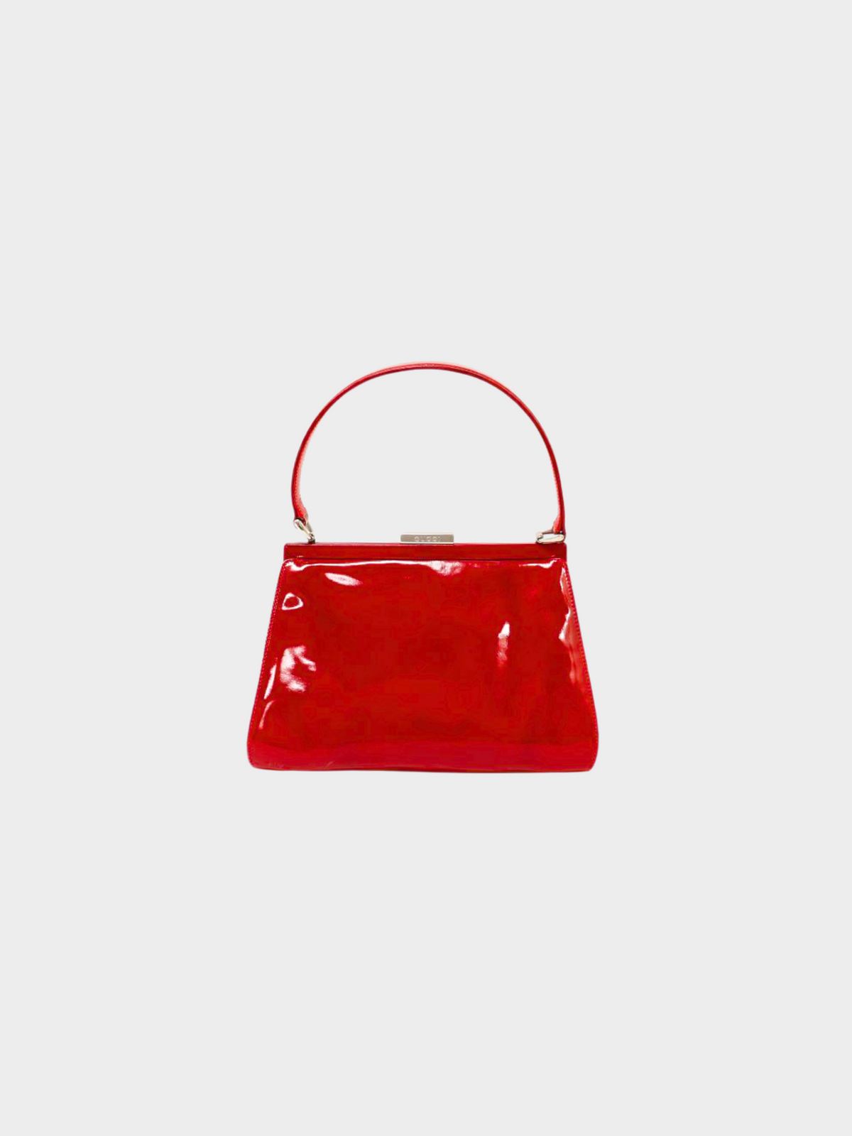 Gucci 1990s Red Frame Patent Leather Clasp Hand Bag