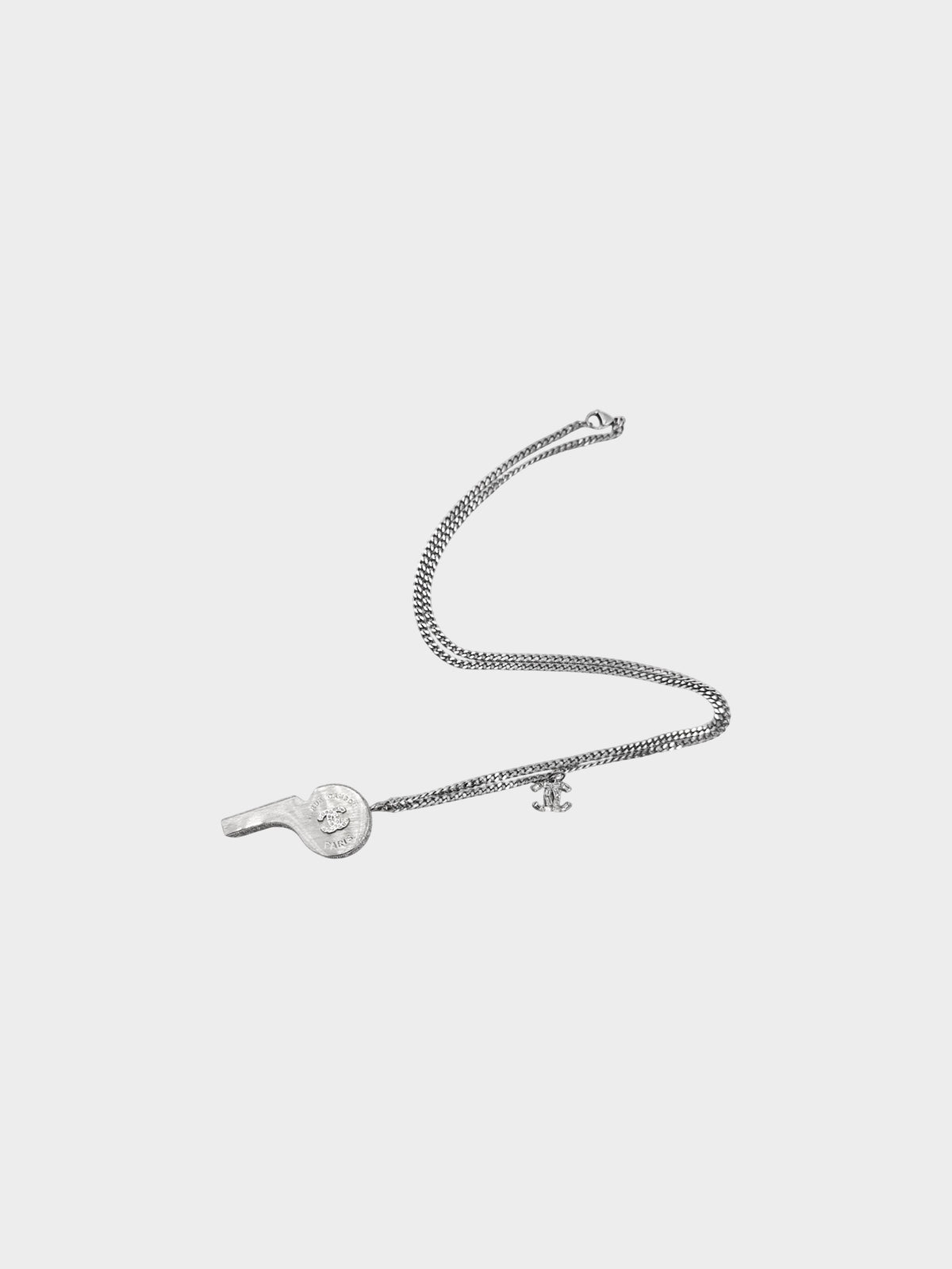 Chanel FW 2019 Silver CC Rhinestone Whistle Necklace