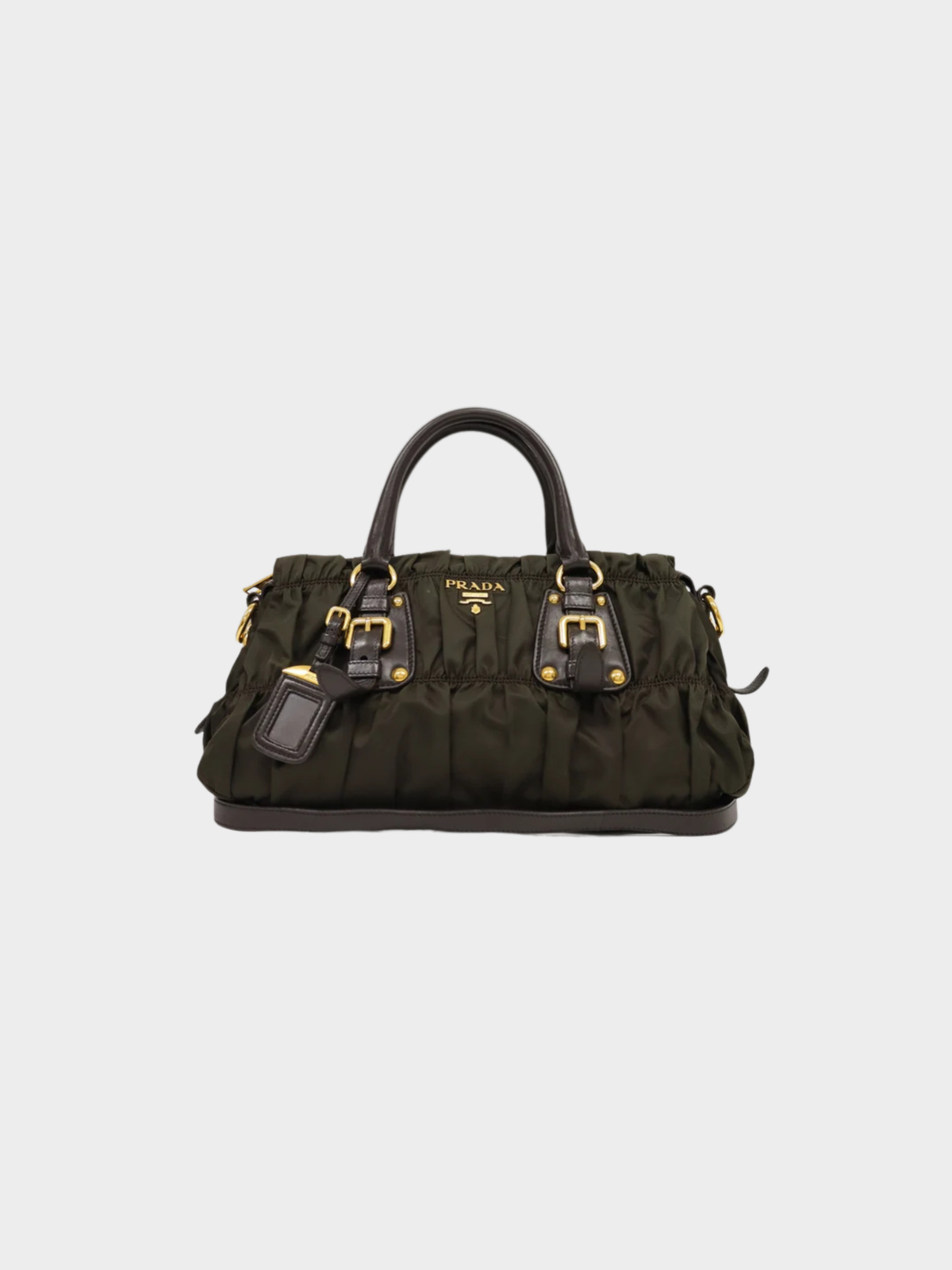 Prada 2000s Khaki Nylon Leather Logo Hardware 2-Way Bag