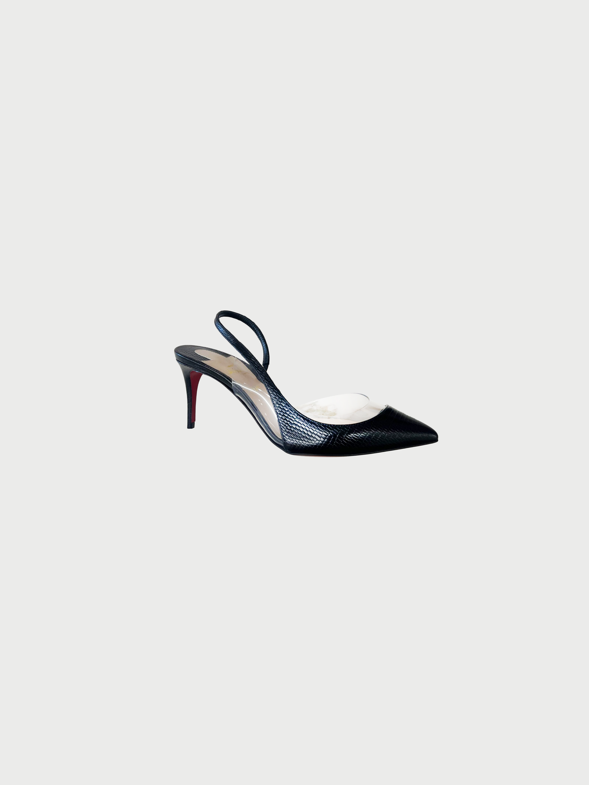 Christian Louboutin 2020s Black Leather PVC Optisexy 70 Slingback Heels