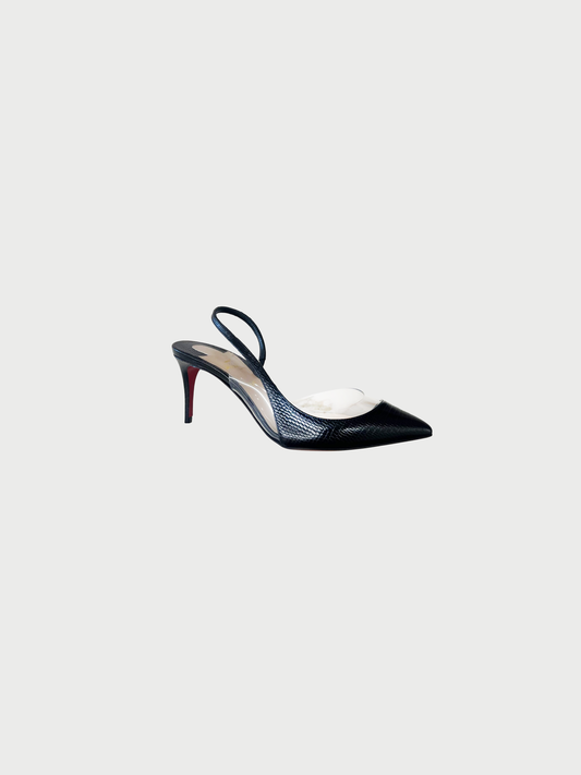 Christian Louboutin 2020s Black Leather PVC Optisexy 70 Slingback Heels