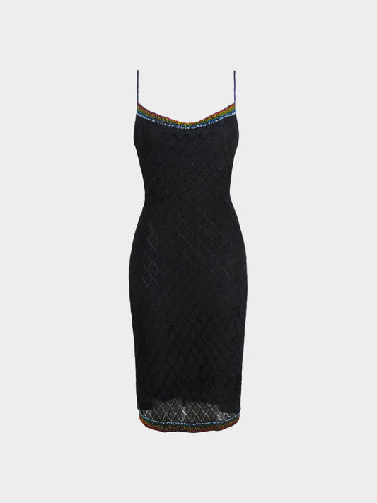 Christian Dior by John Galliano FW 2001 Black Lurex Bead Embroidered Midi Dress