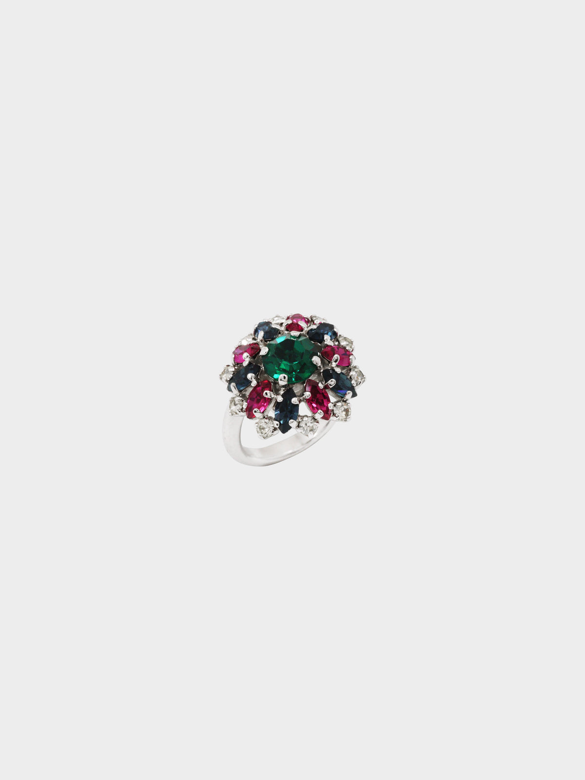 Christian Dior 1990s Silver Multicolor Rhinestone Ring