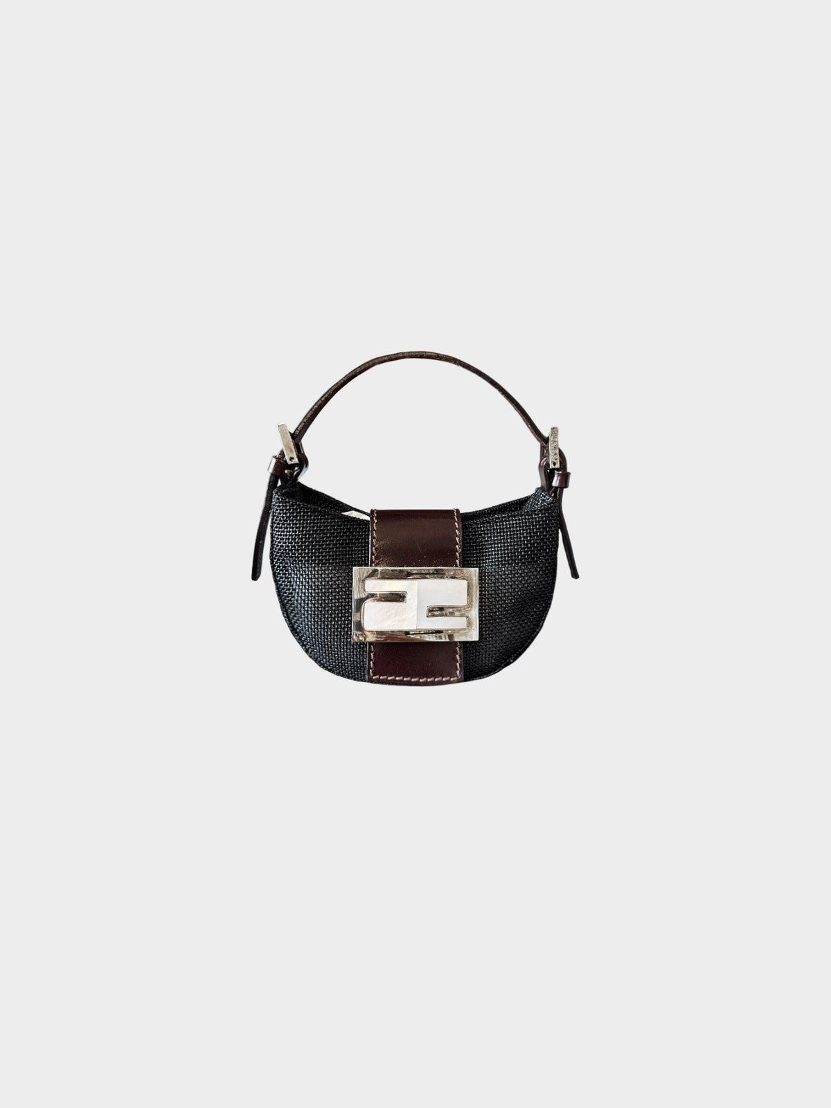 Fendi 2000s Black Mesh and Mother of Pearl Mini Croissant Bag