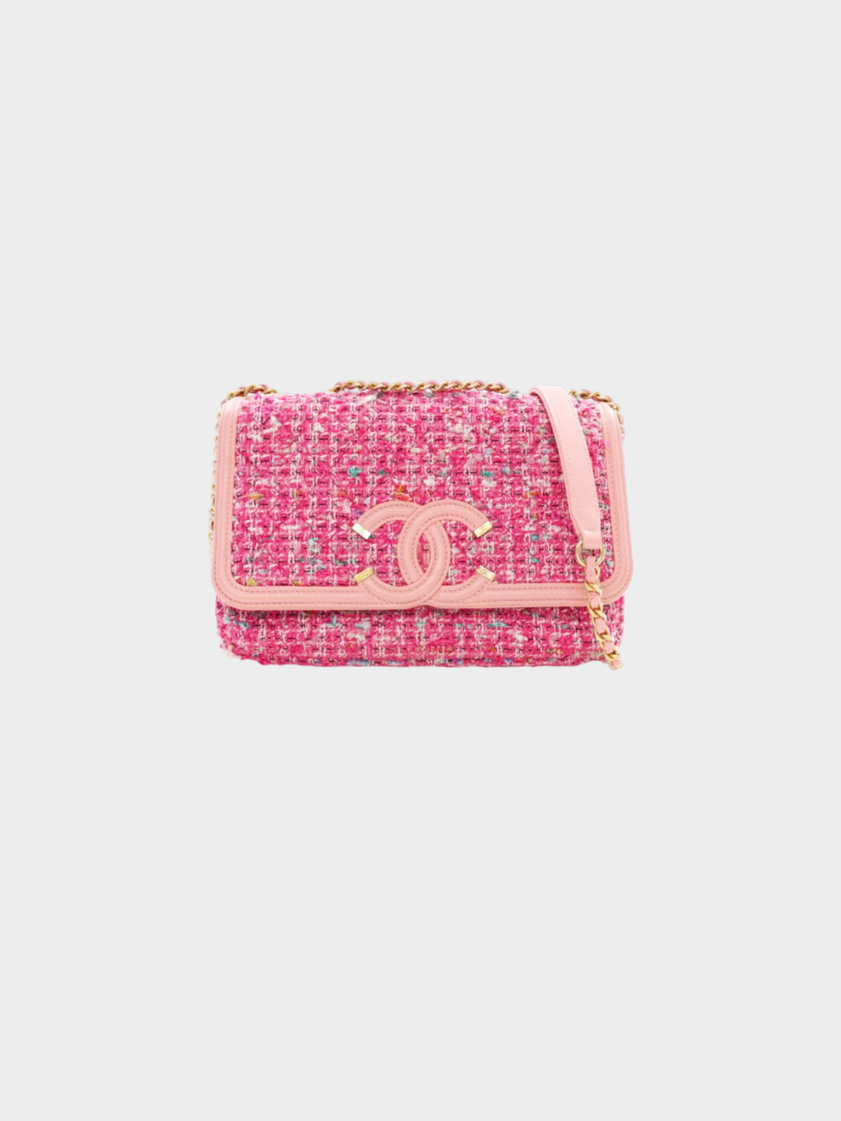 Chanel Mid 2019 Pink Tweed CC Filigree Medium Flap Bag