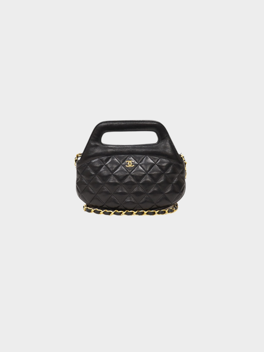 Chanel 1990s Black Lambskin Matelassé Chain 2-Way Bag
