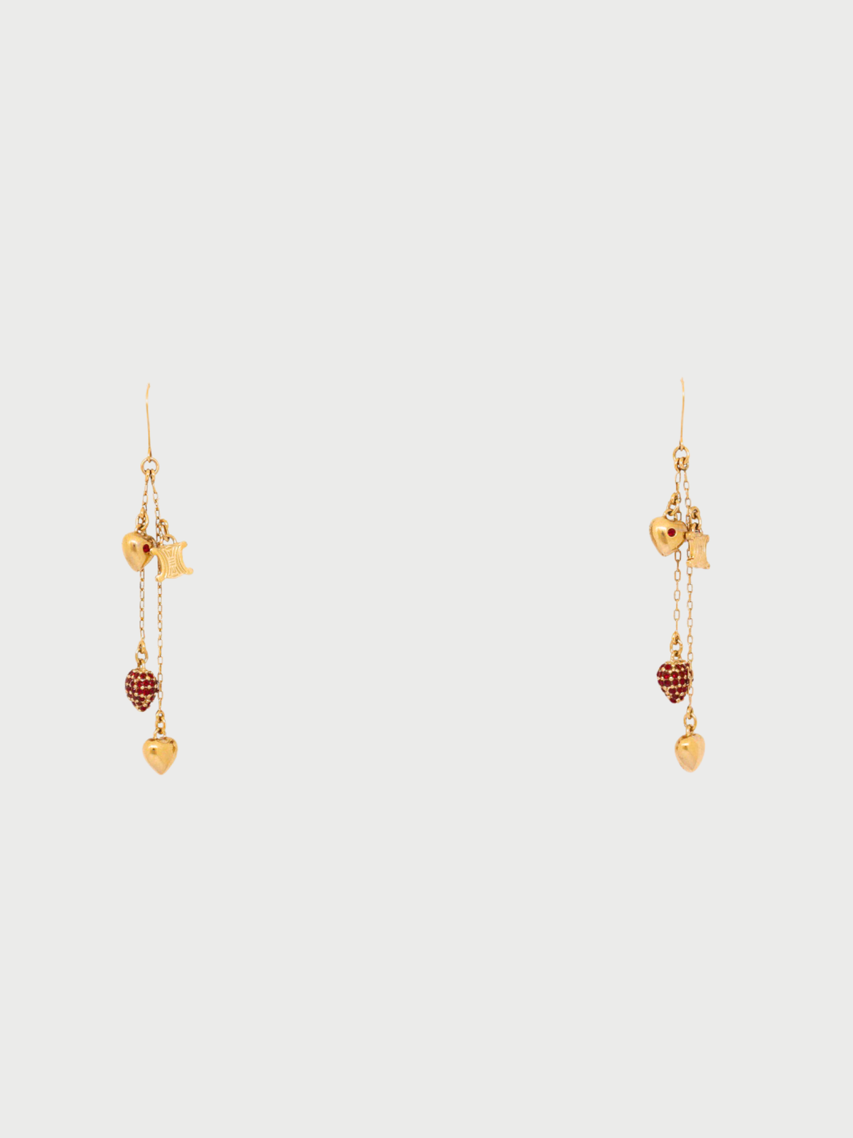 Celine 2000s Gold Red Plated Metal Triomphe Heart Motif Earrings