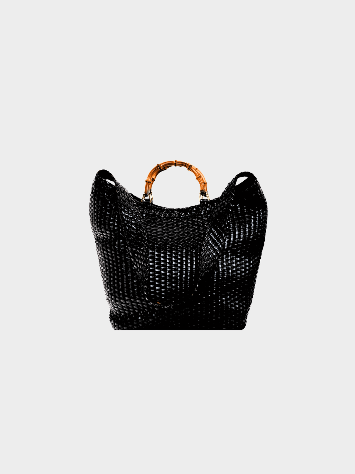 Gucci By Tom Ford SS 1996 Black Leather Bamboo 2-way Braided Shoulder Bag