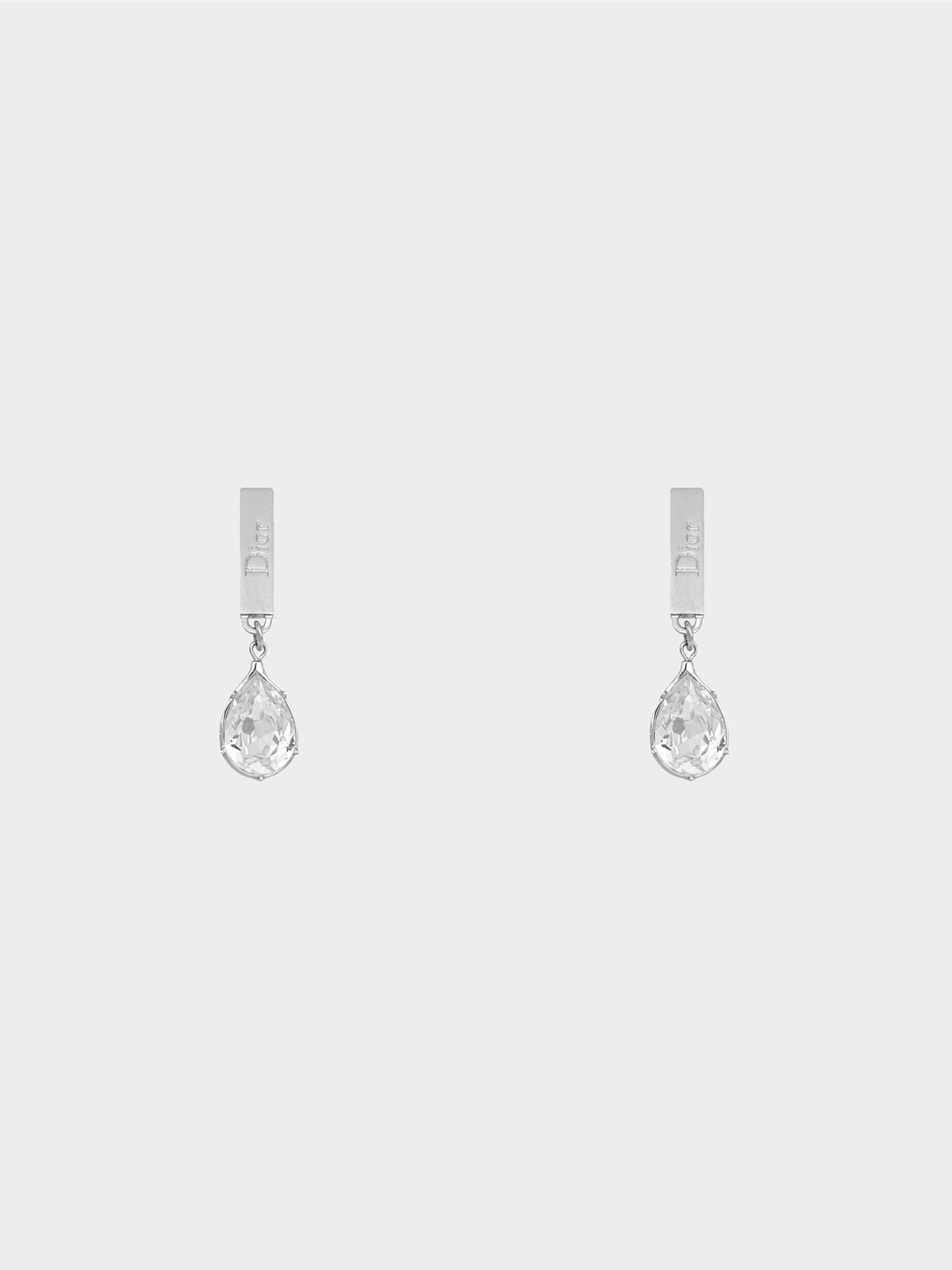 Christian Dior 2000s Dior Logo Bar Teardrop Rhinestone Clip-On Earrings