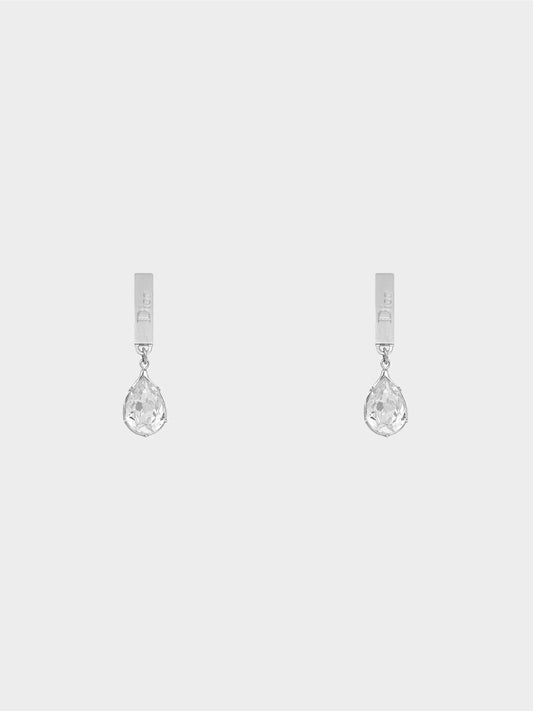Christian Dior 2000s Dior Logo Bar Teardrop Rhinestone Clip-On Earrings