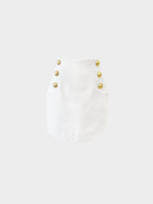 Balmain 2020s Cream Cotton Crest Button Mini Skirt
