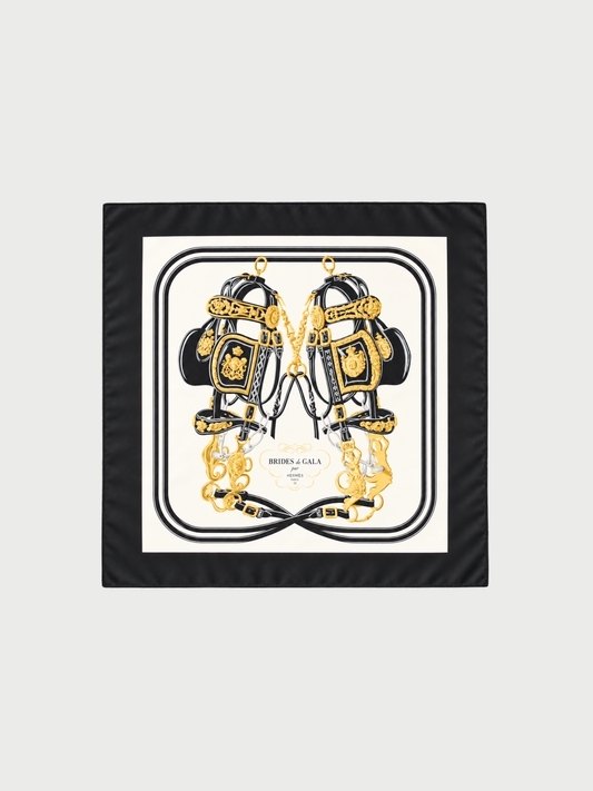 Hermès 2020s Noir Crème Gold Brides de Gala Forever Silk Scarf 90