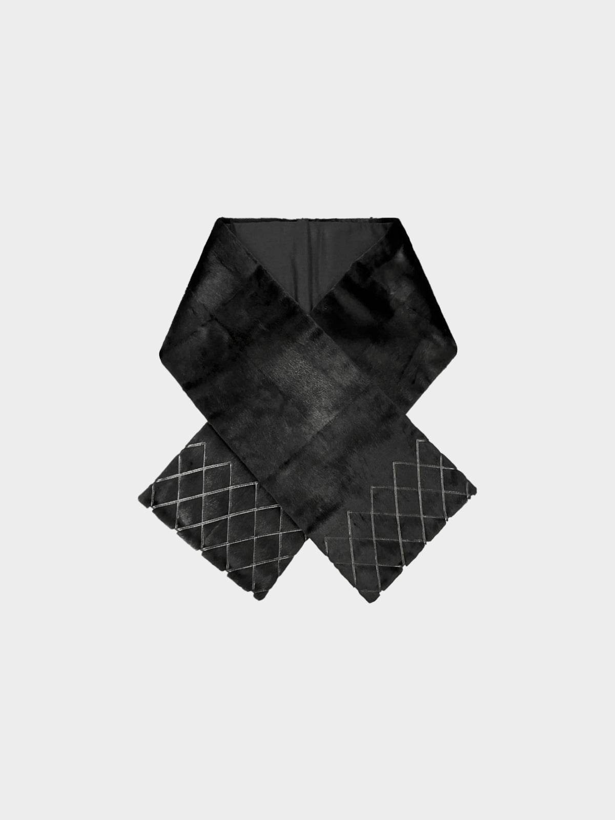 Chanel FW 2005 Black Sheared Fur Shawl/Scarf with Leather Quilting