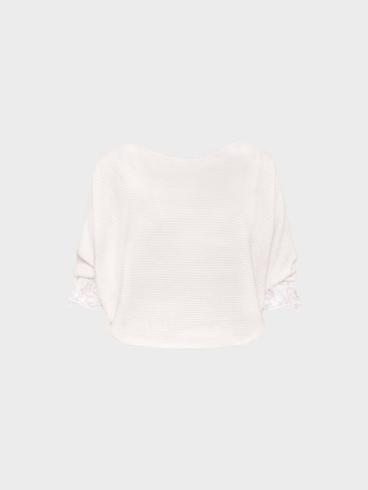 Chloe 2010s Beige Wool and Lace Trim Boatneck Sweater