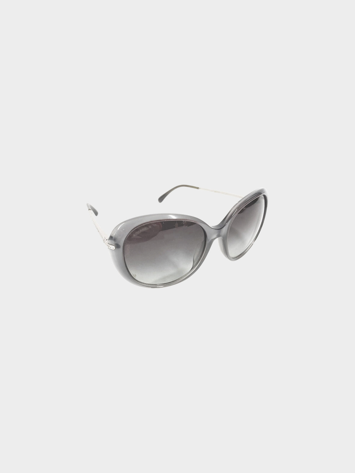 Chanel 2000s Grey and Silver Crystal-embellished Round CC Sunglasses