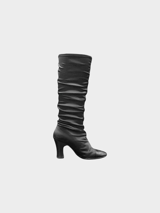 Chanel 2000s Black Shirred Long Boots
