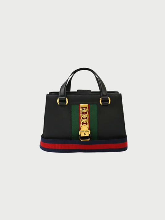 Gucci 2010s Black Leather Sylvie Web 2Way Bag