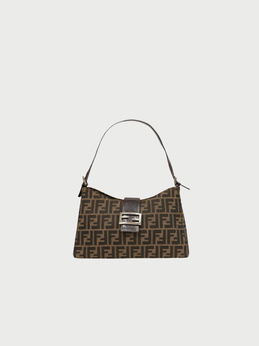 Fendi 2000s Brown Canvas Leather Zucca One-Shoulder Bag