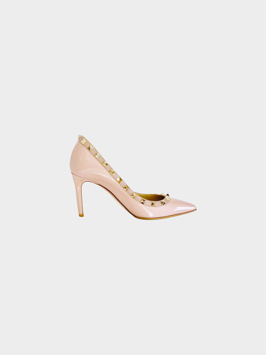 Valentino 2010s Beige Pink Patent Leather Rockstud Pumps