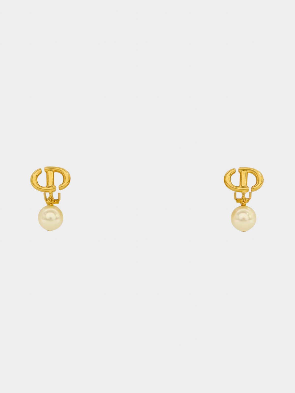 Christian Dior 2000s Gold CD Pearl Earrings