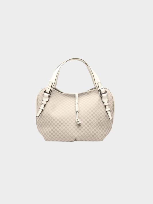 Celine 2007 Beige Macadam Canvas Croc-Embossed Bittersweet Hobo Bag