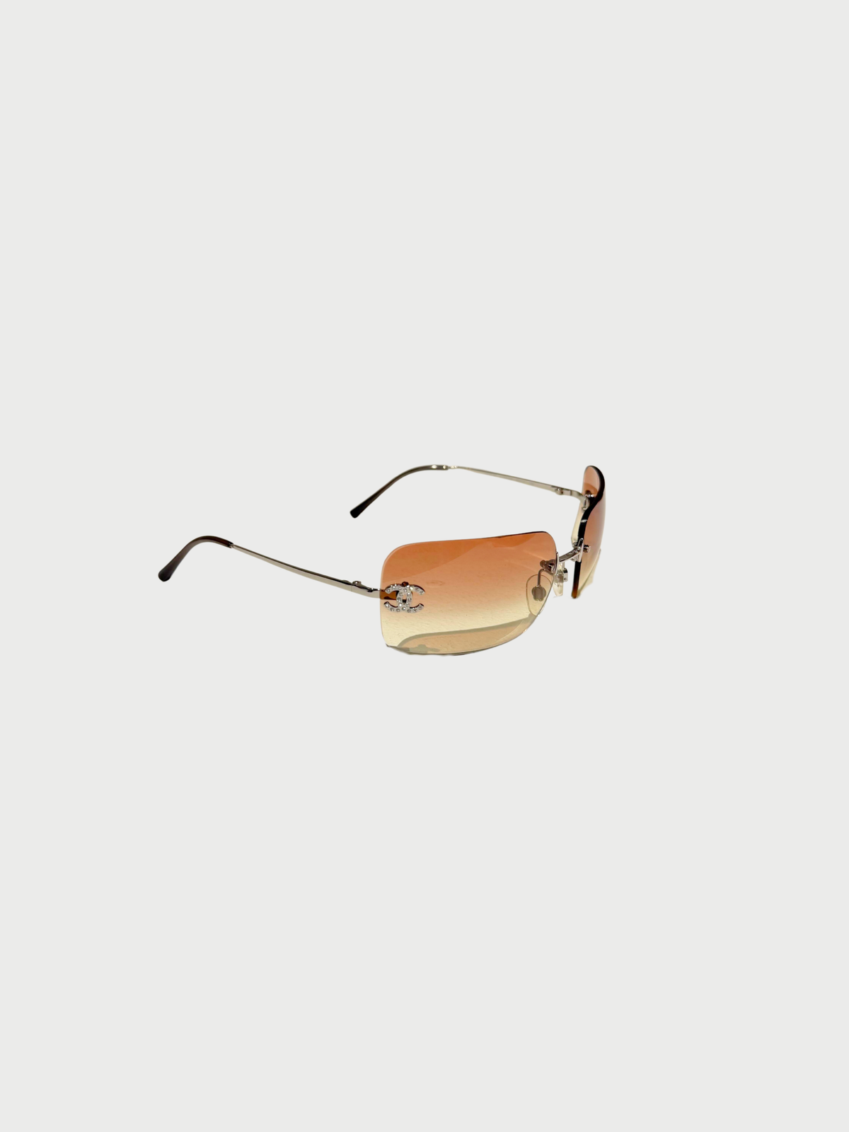 Chanel 2000s Brown Rhinestone CC Logo 4017-D Rimless Sunglasses
