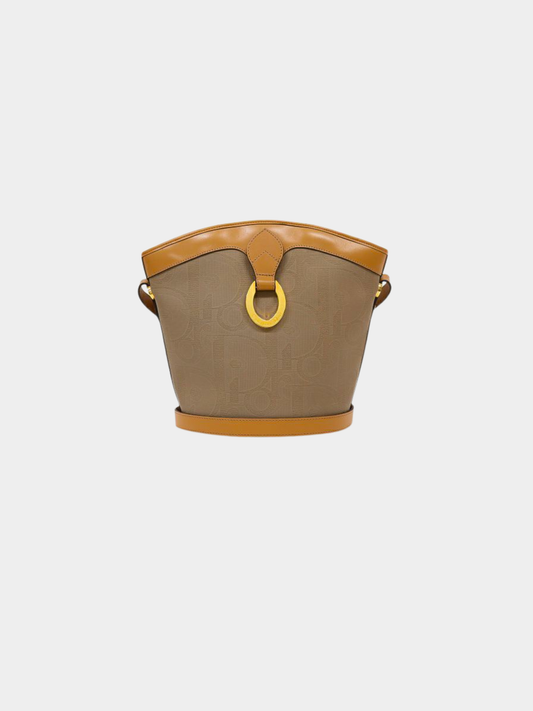 Christian Dior 2000s Beige and Green Trotter Oval Hardware Shoulder Bag