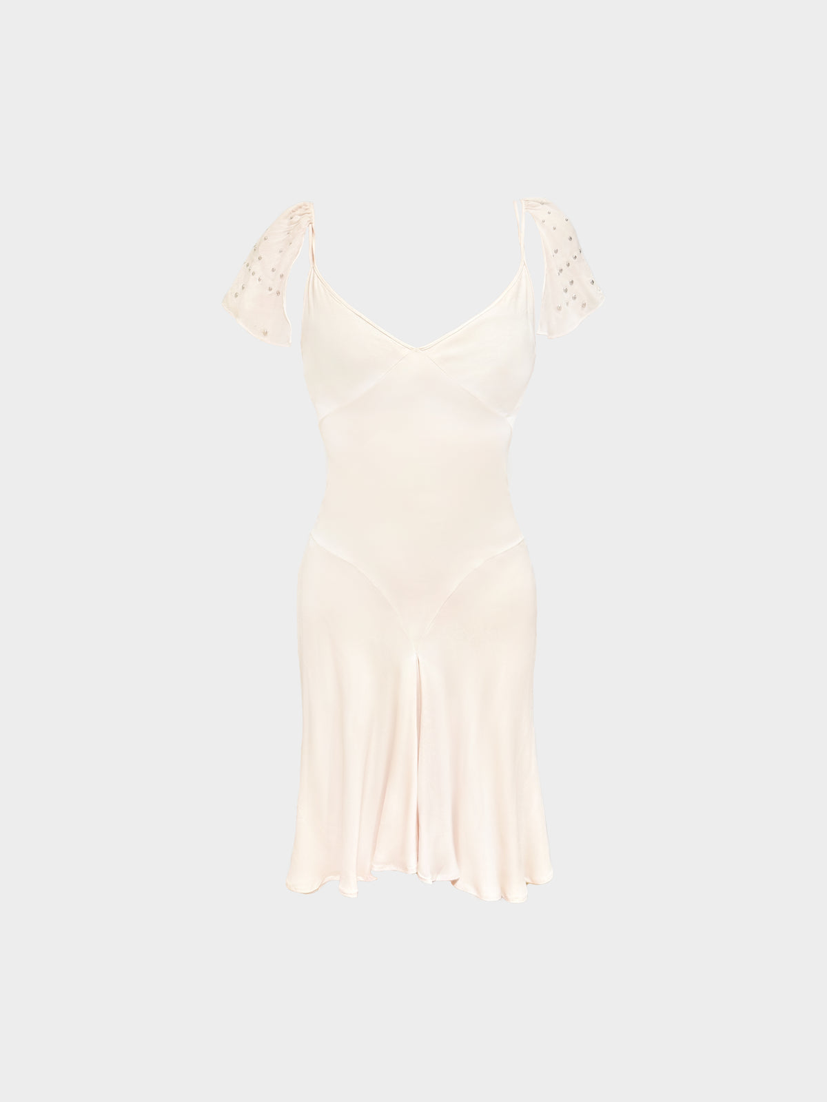 Chloé SS 2001 Beige Silk Embroidered Flutter Sleeve Dress
