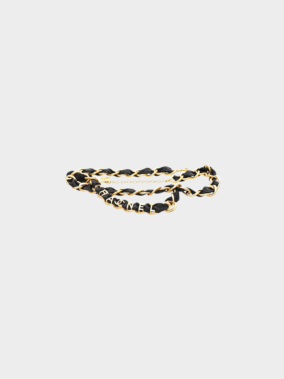 Chanel 1990s Gold and Black Leather Double Chain Logo Belt