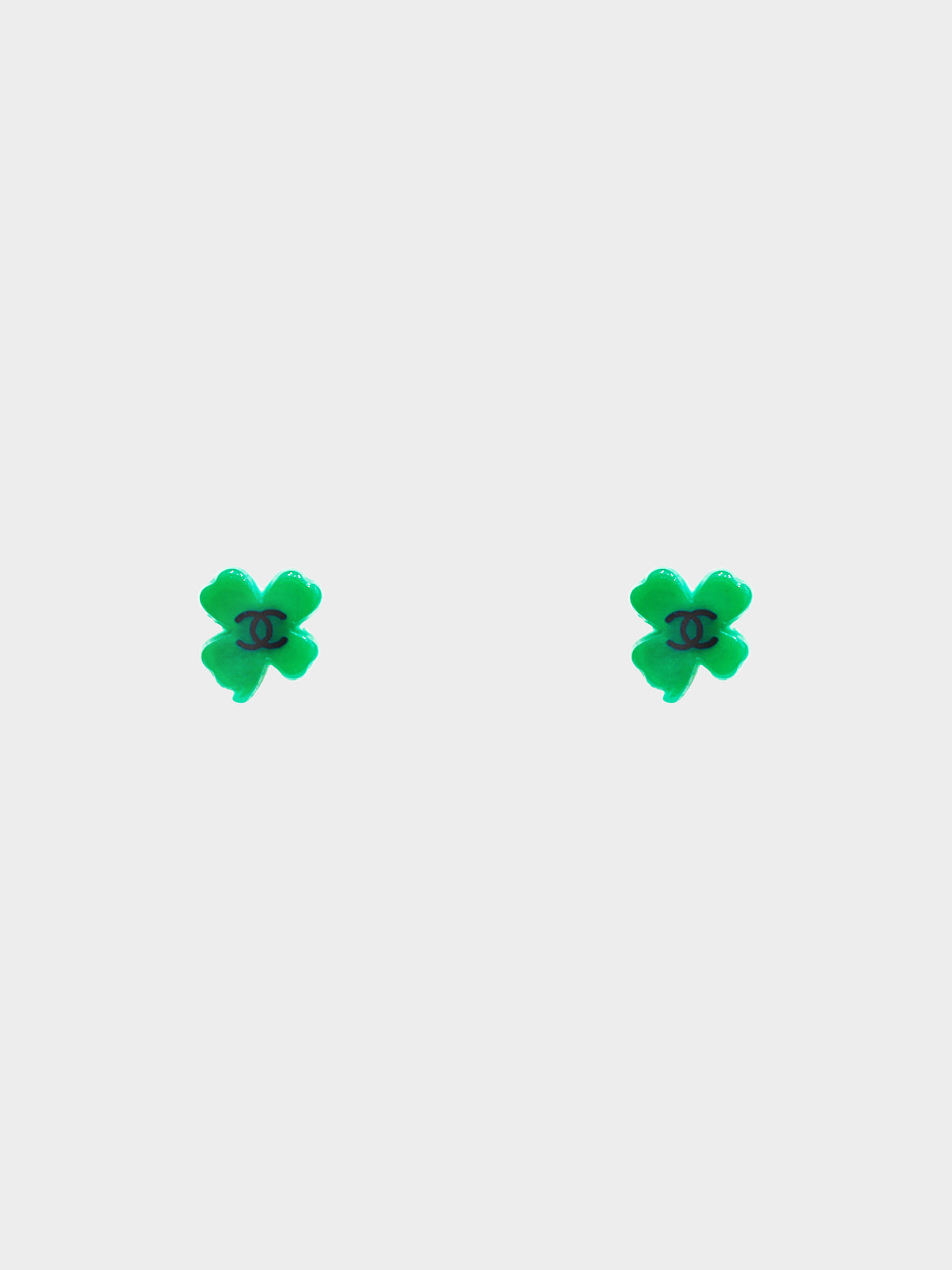 Chanel Spring 2004 Green Four-Leaf Clover CC Stud Earrings