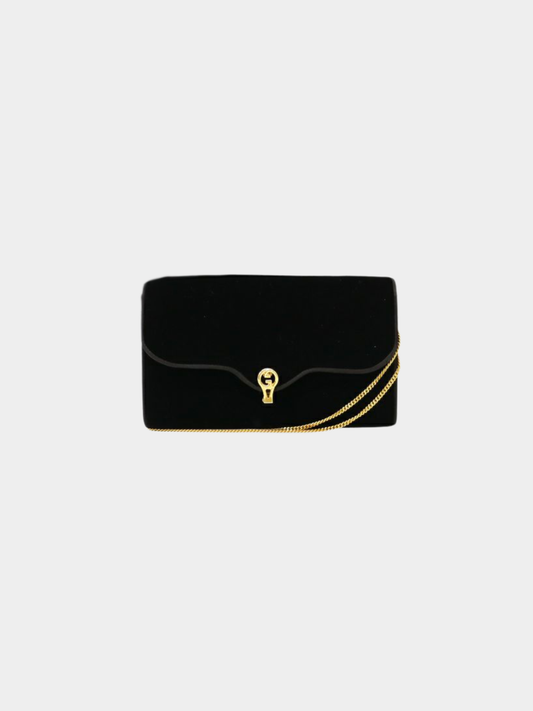 Gucci 2000s Black Velour and Satin Chain Shoulder Bag