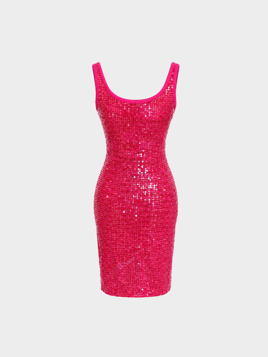 Missoni 2020s Black Sequin Bodycon Knit Mini Dress with Pink Trim
