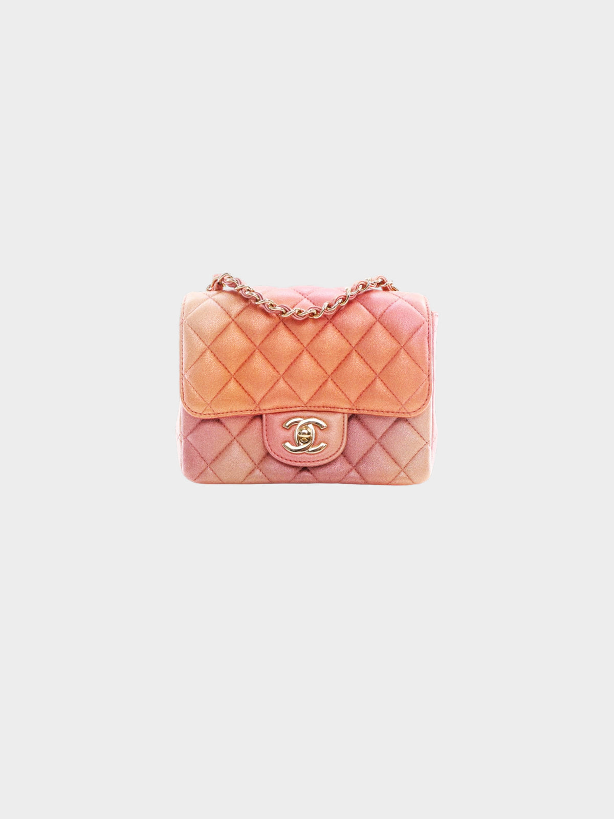Chanel 2021 Pink Ombre Iridescent Lambskin Square Mini Flap Bag