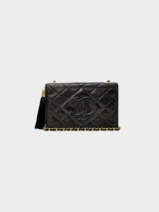 Chanel 2009 Black Lambskin Matelassé Chain Shoulder Bag