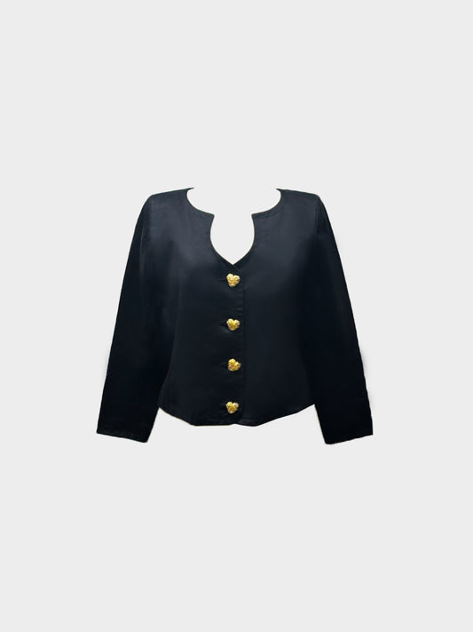 Yves Saint Laurent 1990s Black Cotton Heart Button-down Jacket