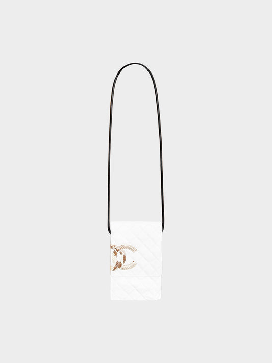 Chanel 2004-2005 White Lambskin Cambon Line Mini Crossbody Bag with Python Trim