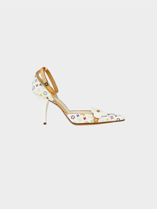 Louis Vuitton 2004 White Multicolor Monogram Leather Heels