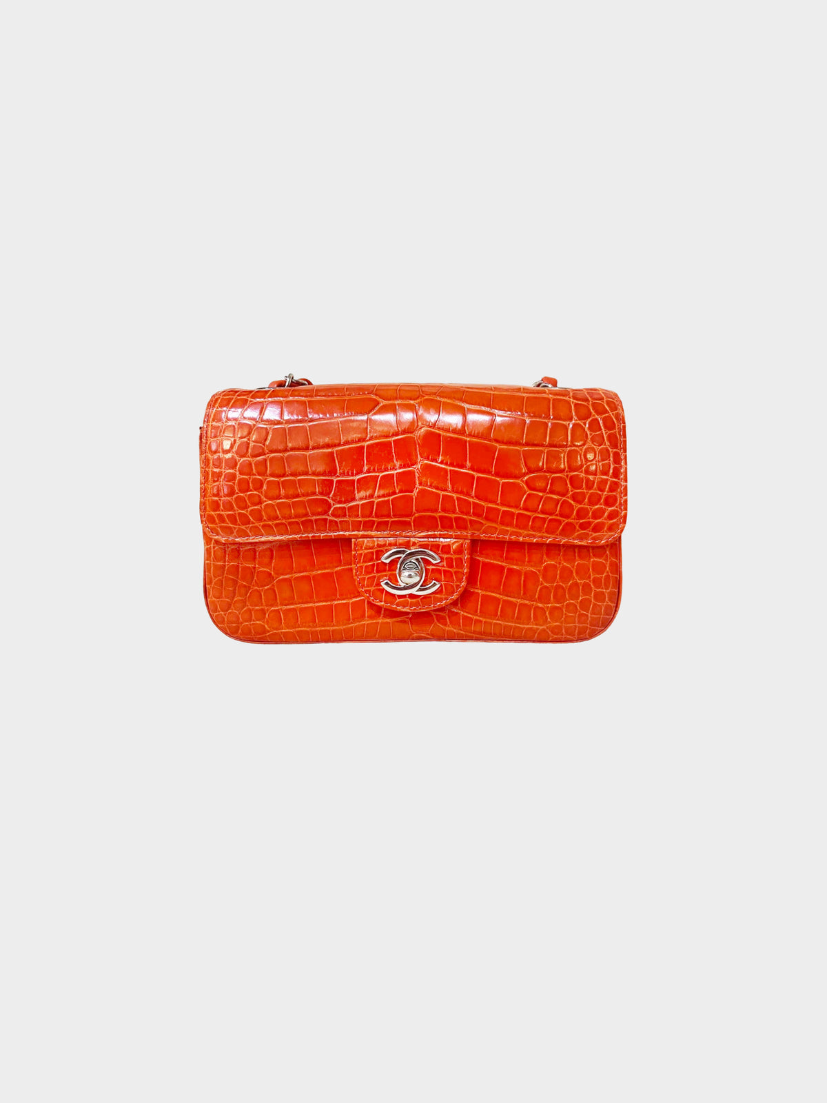 Chanel Early 2010s Orange Alligator Classic Double Flap Bag