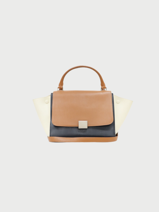 Celine 2011 Black Ivory Brown Tricolor Leather Trapeze Shoulder Bag