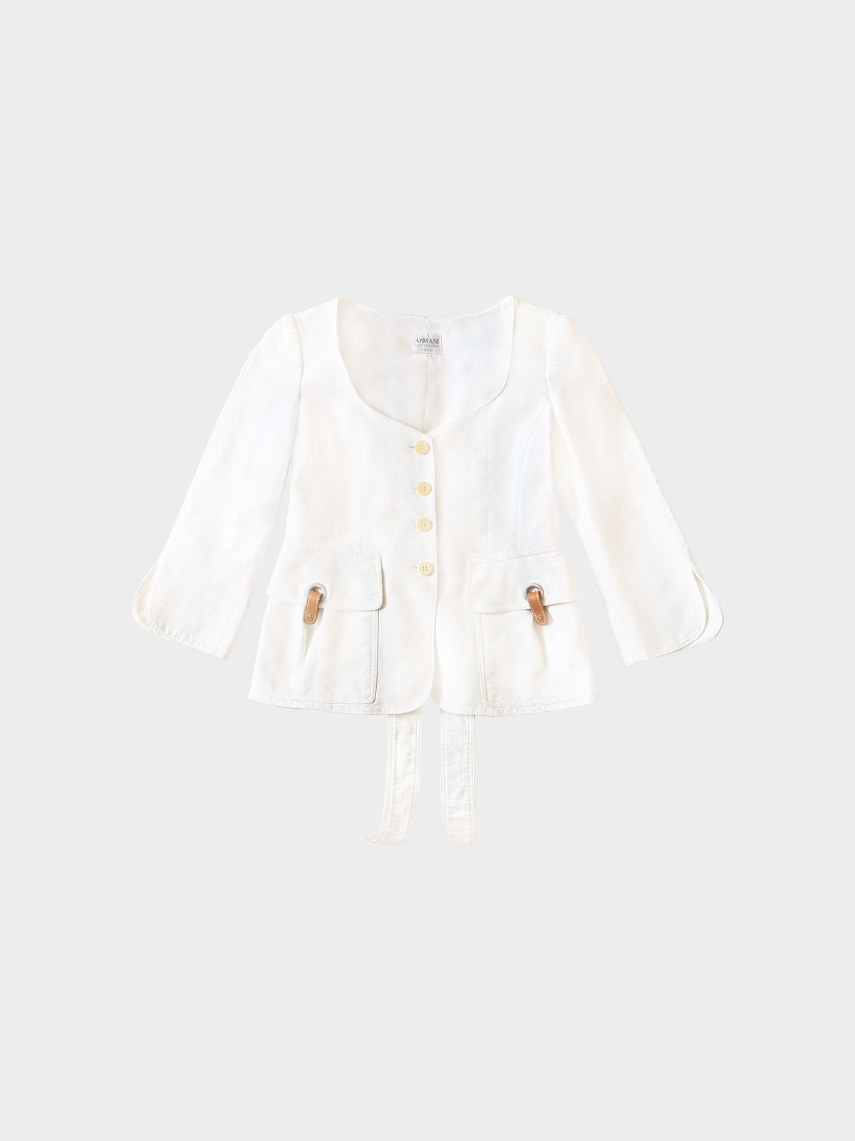 Armani Collezioni 1990s White Cotton Button-down Belted Jacket