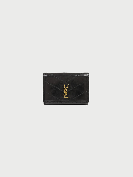 Yves Saint Laurent 2000s Black Leather Logo Hardware Compact Wallet