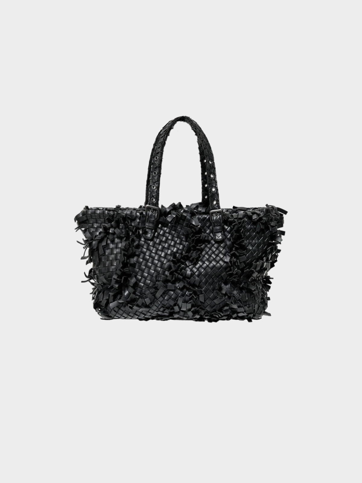 Bottega Veneta 2011 Black Lido Patchwork Fringe Intrecciato Nappa Tote