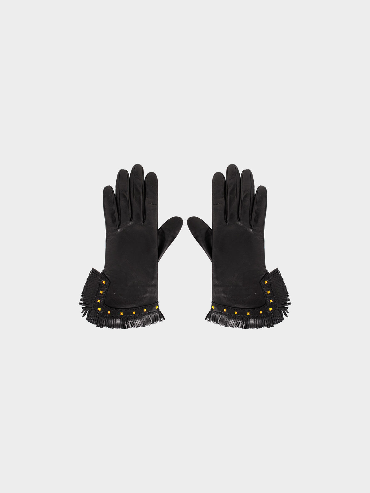 Hermès 2000s Black Leather Gold-studded Fringed Gloves