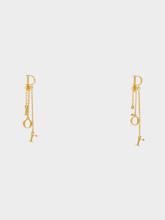 Christian Dior 2000s Gold Logo Drop Earrings