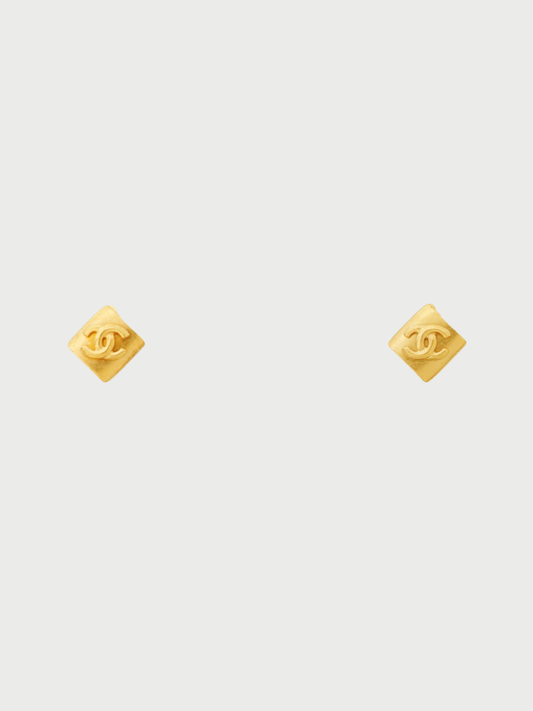 Chanel 1996 Gold Plated Metal Coco Square Earrings
